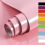 Hode Selbstklebende Folie Dekorfolie für Möbel Küche Möbelfolie Wasserdicht Vinyl Klebefolie Hochglanz Mit Glitzer Pink 40cmX300cm