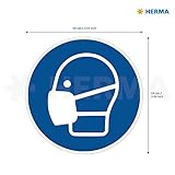 HERMA 12929 Hinweis Aufkleber Mundschutz tragen 20er Set (Ø 10 cm, 5 Blatt, Polyesterfolie) selbstklebend, wetterfest, rückstandsfrei ablösbare Hinweisschilder, blau - 2